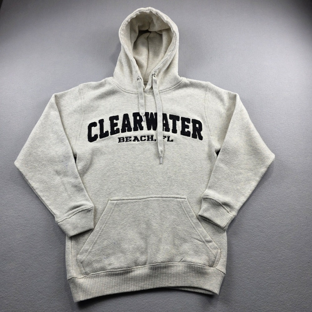 Pacific & Co Clearwater Beach FL Hoodie Oatmeal Gray Mens Small Florida Souvenir